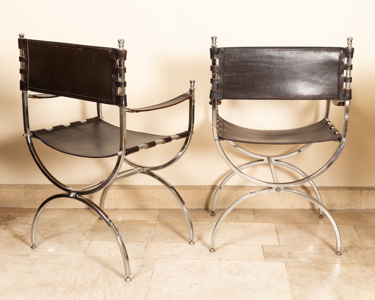 Pair Of Curule Armchairs, 20th Century-photo-4