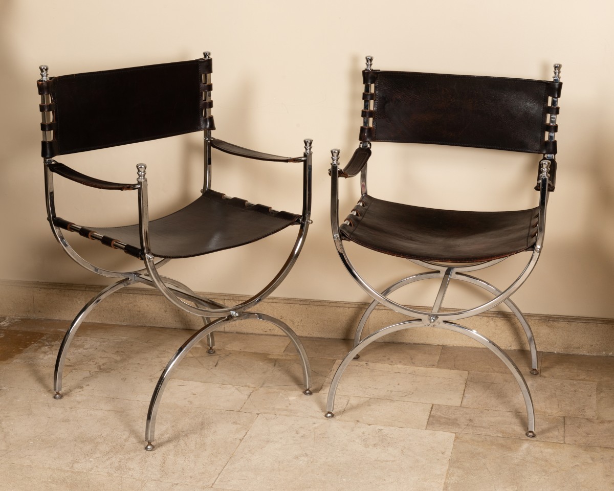 Pair Of Curule Armchairs, 20th Century