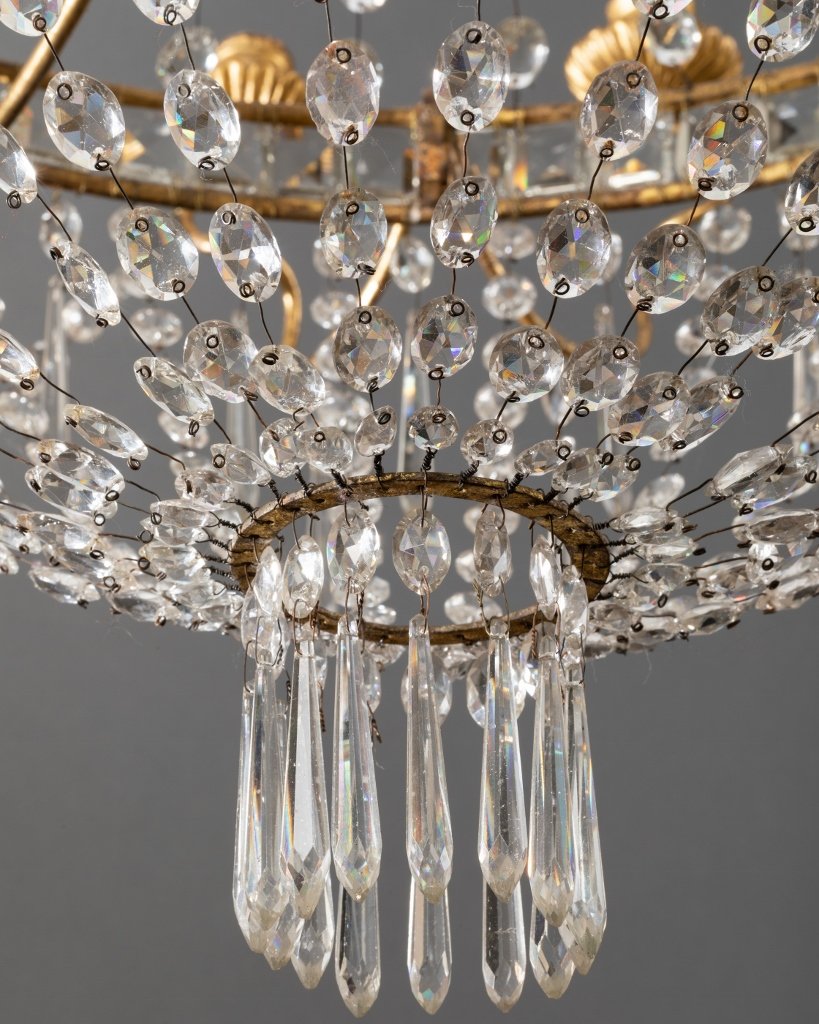 Very Large Italian Chandelier In Gilded Iron And Crystals 18th Century-photo-3