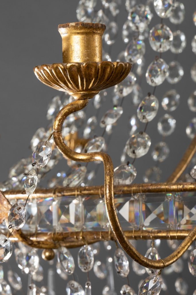 Very Large Italian Chandelier In Gilded Iron And Crystals 18th Century-photo-4