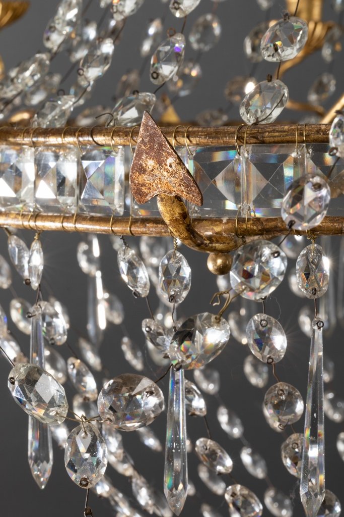 Very Large Italian Chandelier In Gilded Iron And Crystals 18th Century-photo-2