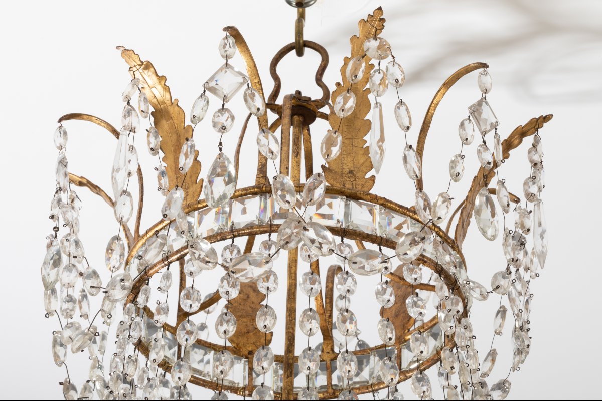 Very Large Italian Chandelier In Gilded Iron And Crystals 18th Century-photo-3
