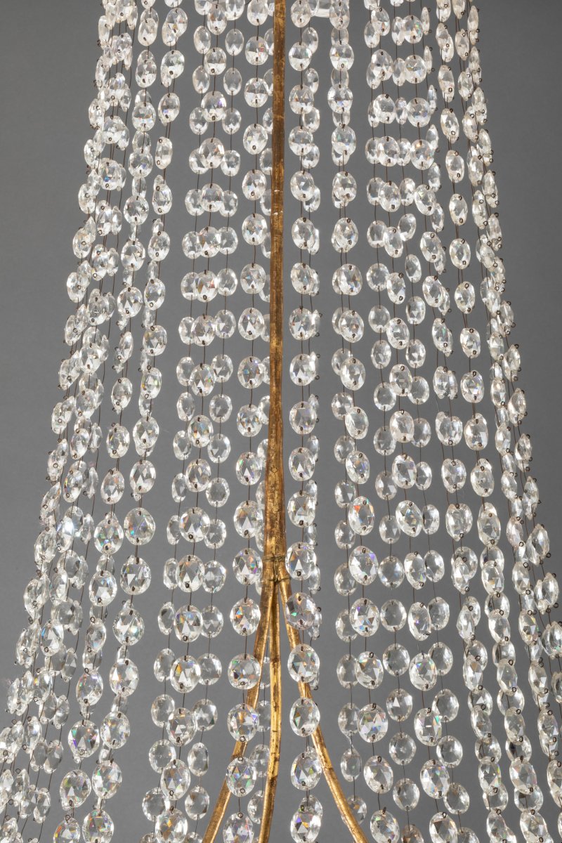 Very Large Italian Chandelier In Gilded Iron And Crystals 18th Century-photo-5