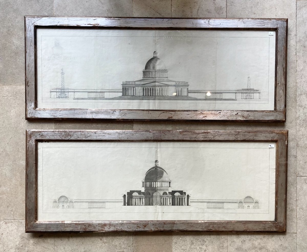 Pair Of Architectural Drawings, French School 18th Century