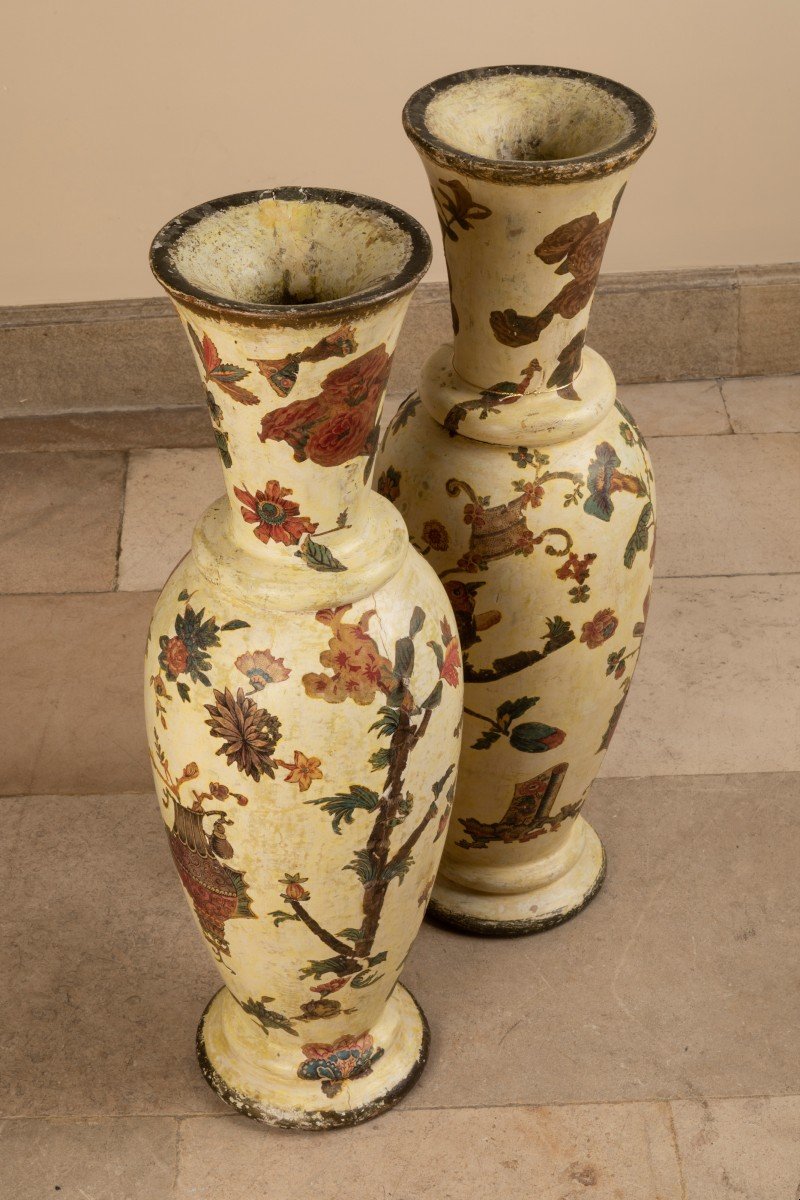 Paire De Vases En Bois à Décor Arte Povera  18ème Siècle-photo-4