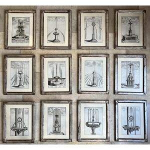Boekler, XVIIème siècle. Série de 18 gravures de Fontaines et jets d'eau