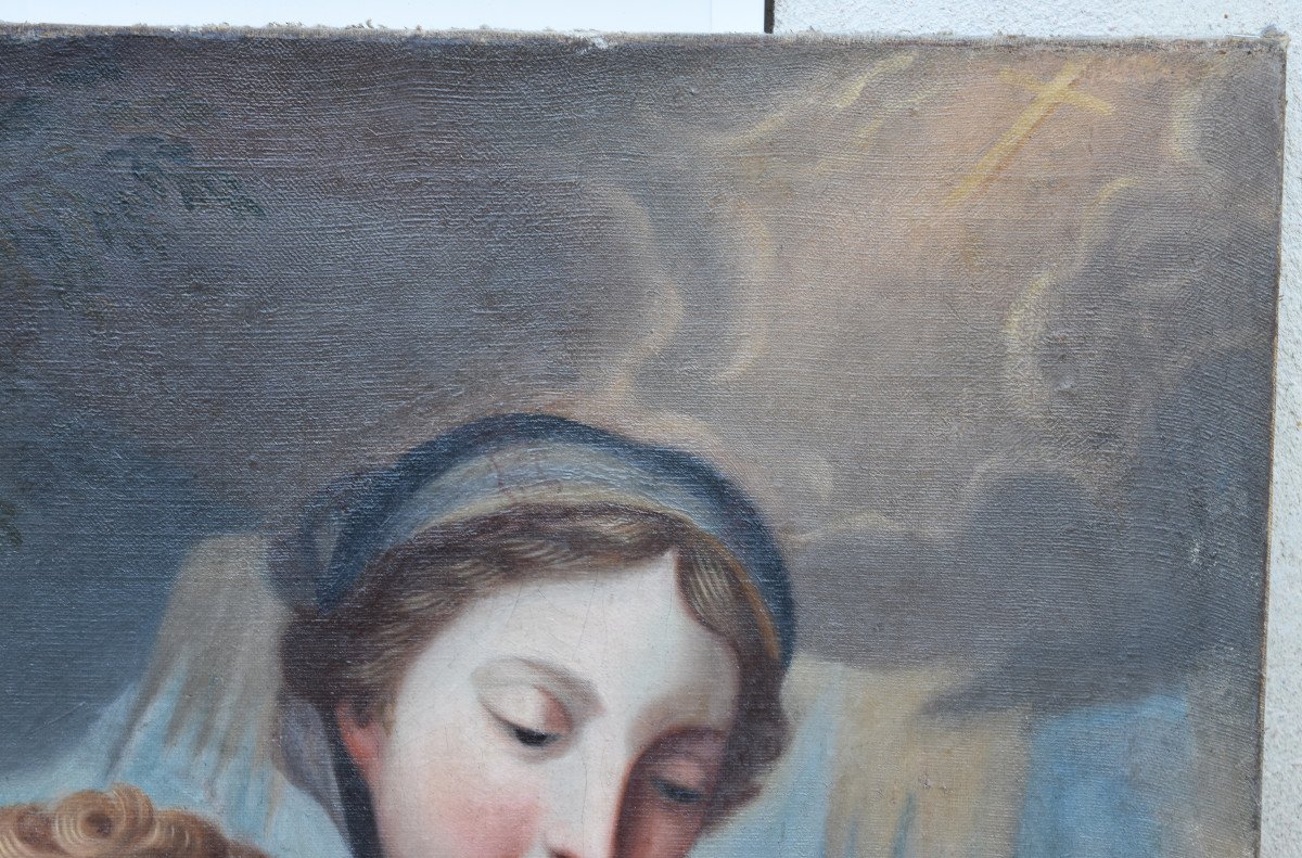 Tableau Religieux Vierge à l' Enfant Huile Sur Toile XVIII ème Italie-photo-3