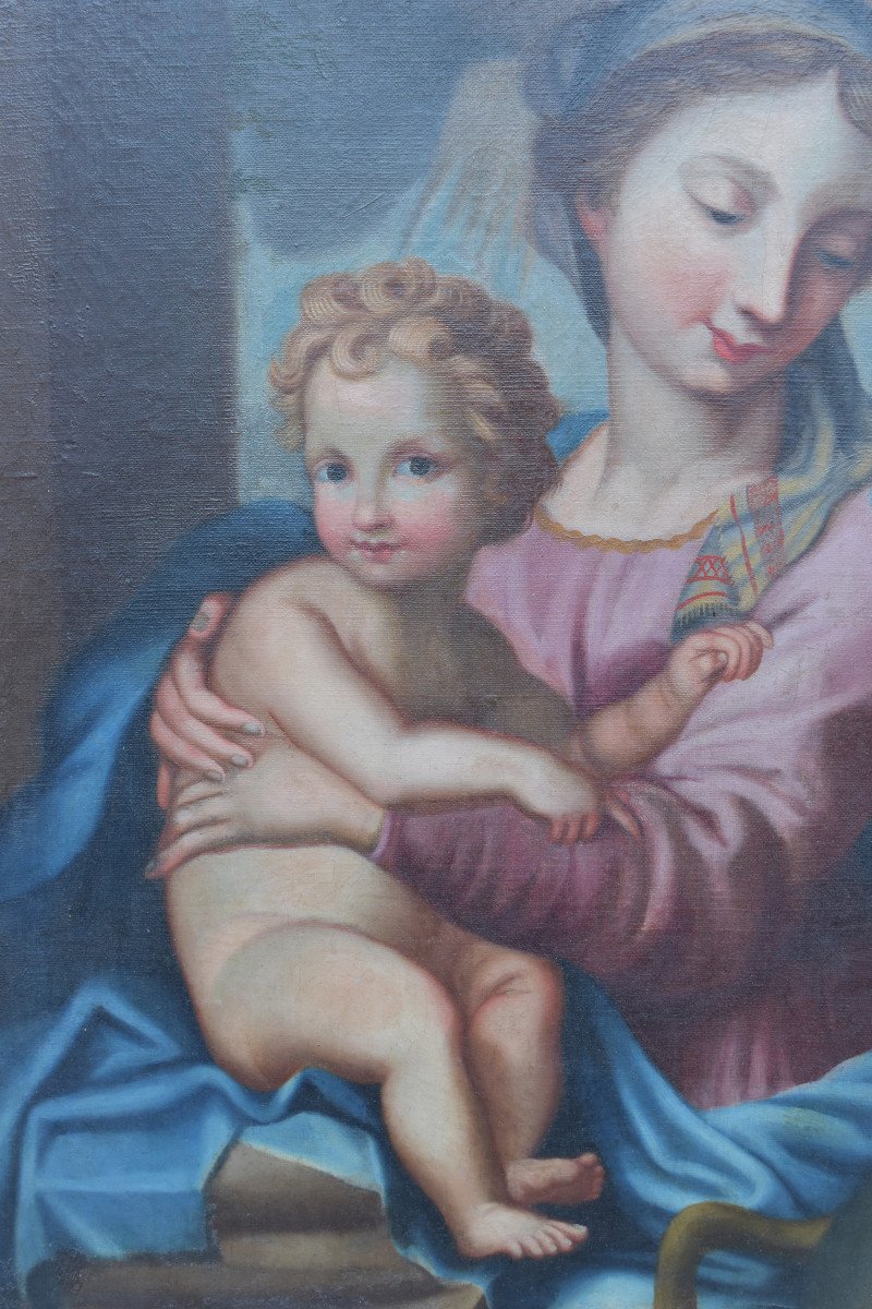 Tableau Religieux Vierge à l' Enfant Huile Sur Toile XVIII ème Italie-photo-4