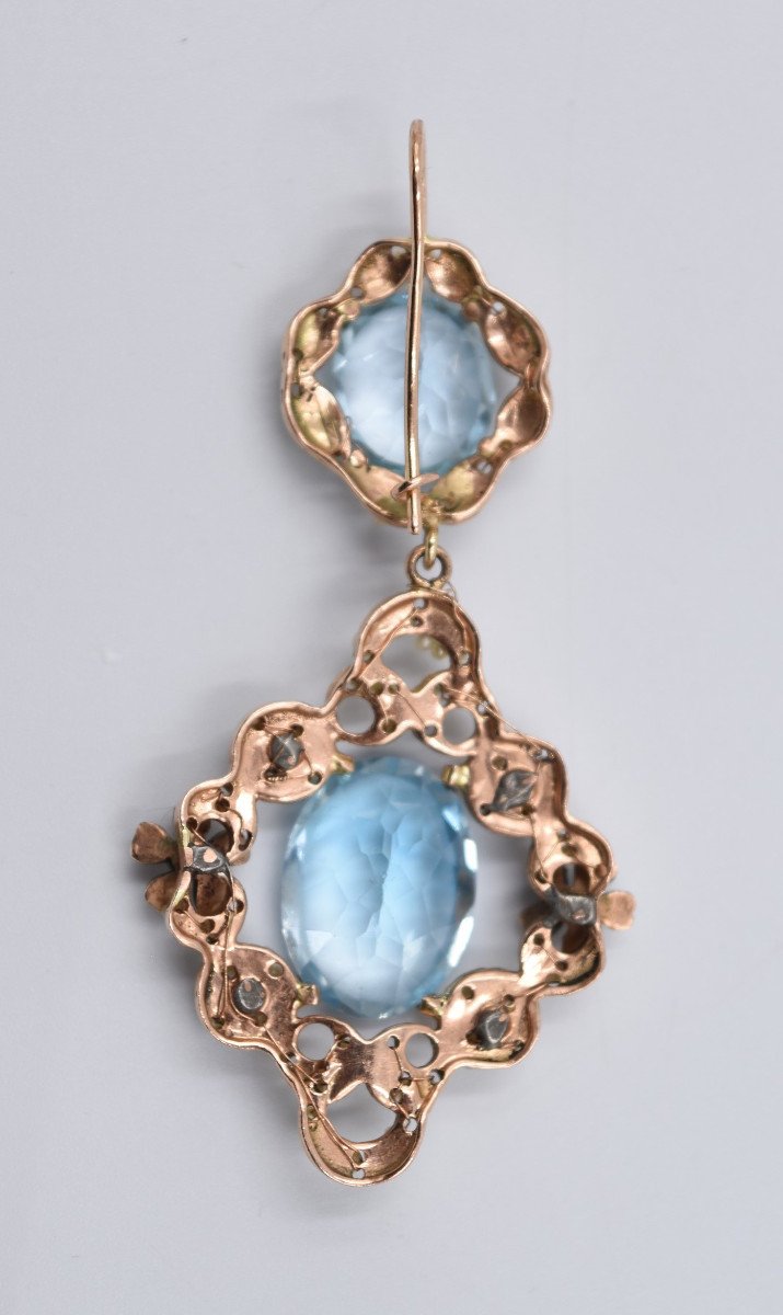 Paire De Boucles Pendantes Or 14 K Perles émail Et Pierres Bleu Italie-photo-5