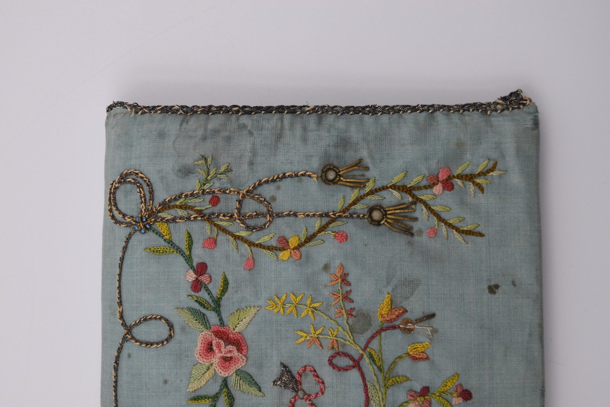 Embroidered Silk Pouch With Two Compartments Revolutionary Period 1789 1794-photo-1