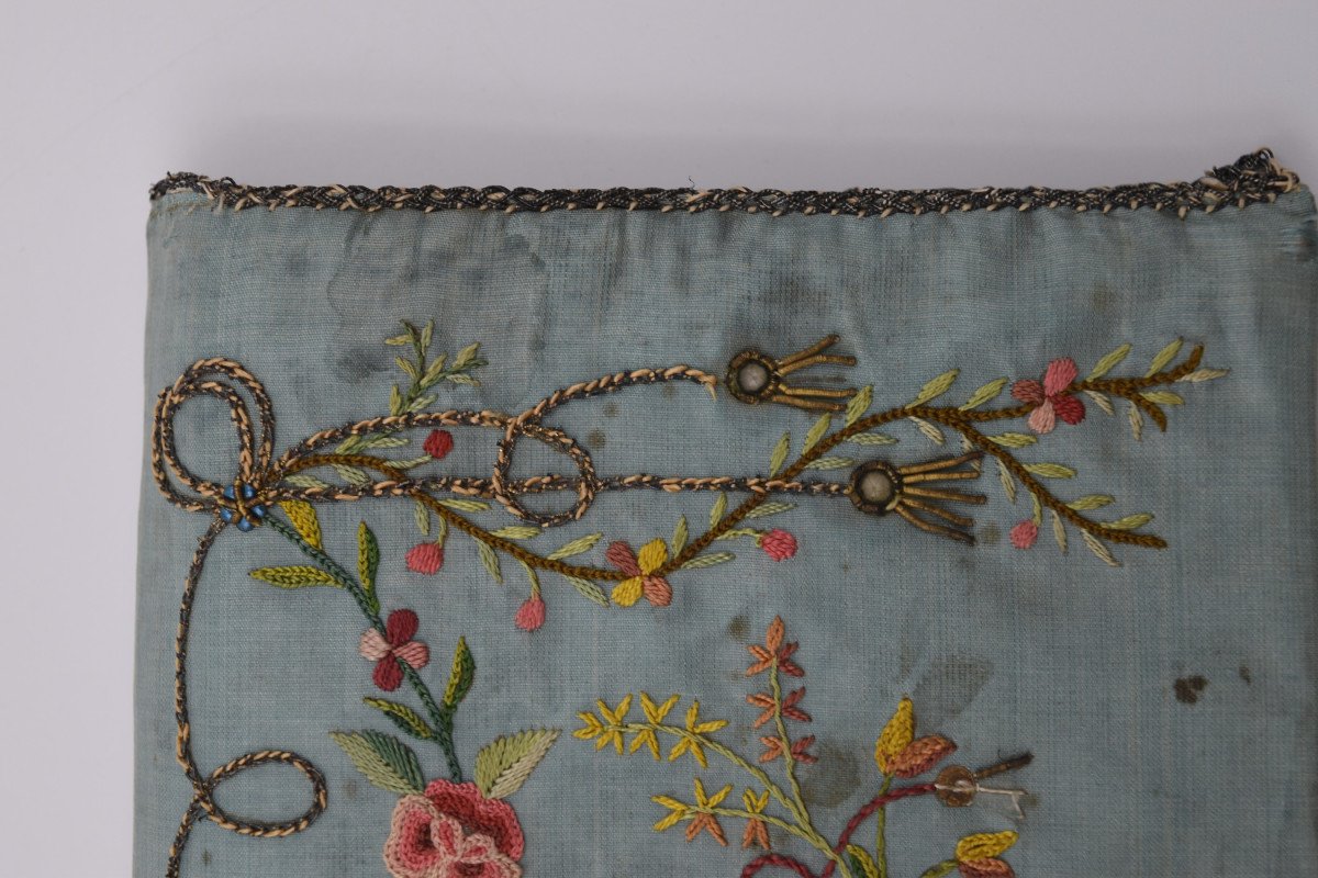 Embroidered Silk Pouch With Two Compartments Revolutionary Period 1789 1794-photo-2