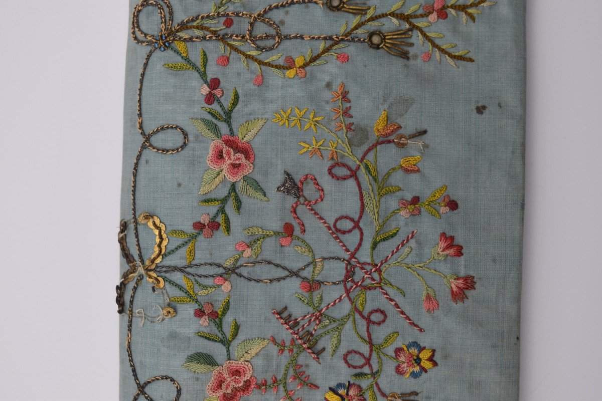 Embroidered Silk Pouch With Two Compartments Revolutionary Period 1789 1794-photo-3