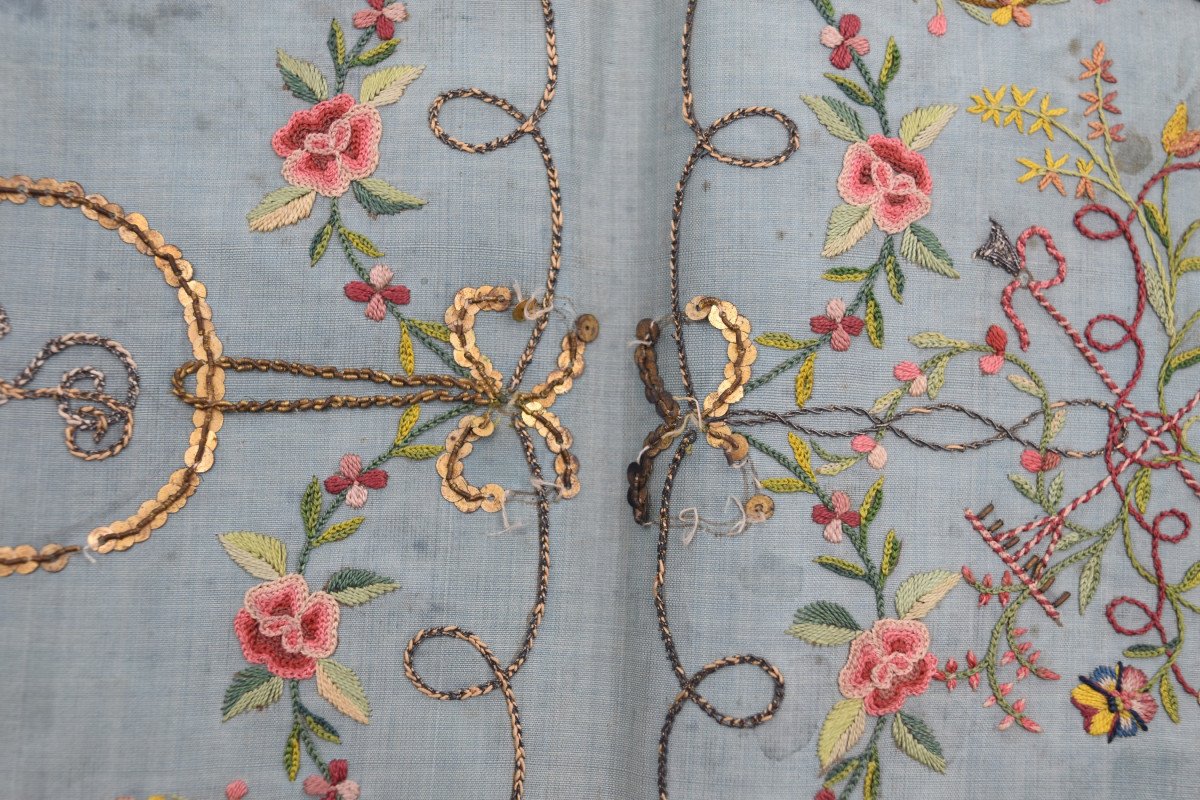 Embroidered Silk Pouch With Two Compartments Revolutionary Period 1789 1794-photo-8
