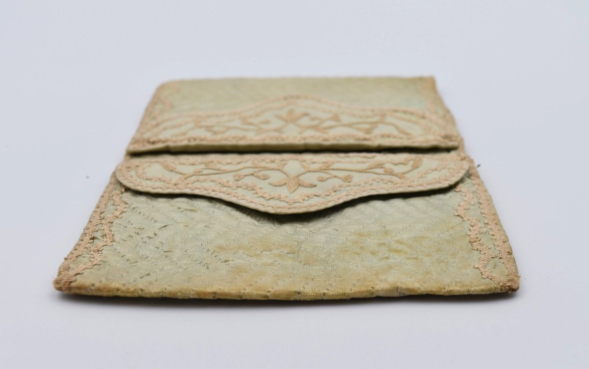 Pochette en Soie Brodée et Piquée Fin Du XVIIIème Siècle-photo-6