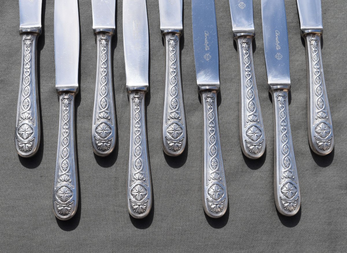 9 Couteaux Christofle Villeroy En Métal Argenté Et  11 Fourchettes Et 11 Cuillères à Café-photo-1