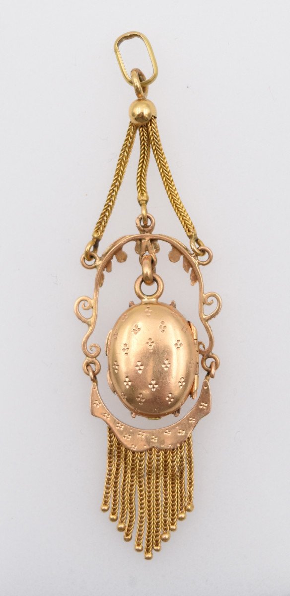 Old Pendant With Medallion Frame In Gold 2 Colors H= 7.8 Cm-photo-2