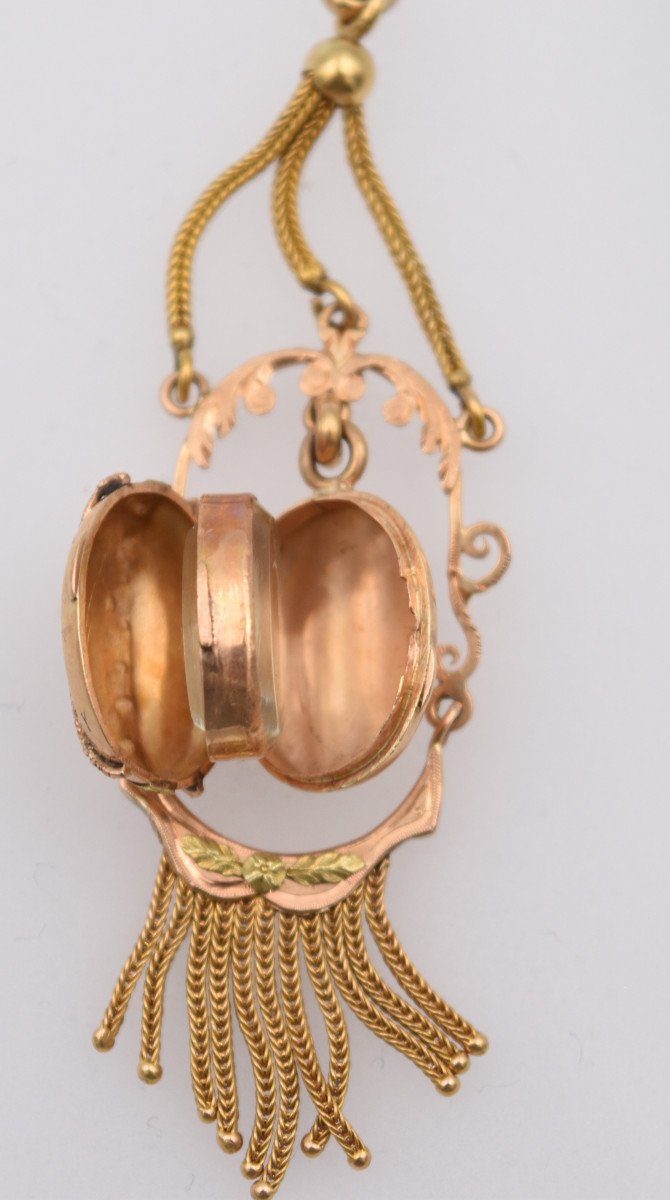 Old Pendant With Medallion Frame In Gold 2 Colors H= 7.8 Cm-photo-3