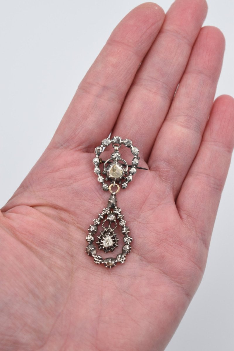 Ancienne Broche En Argent Diamants Taille Rose Or France Ou Flandre Fer à Cheval-photo-2