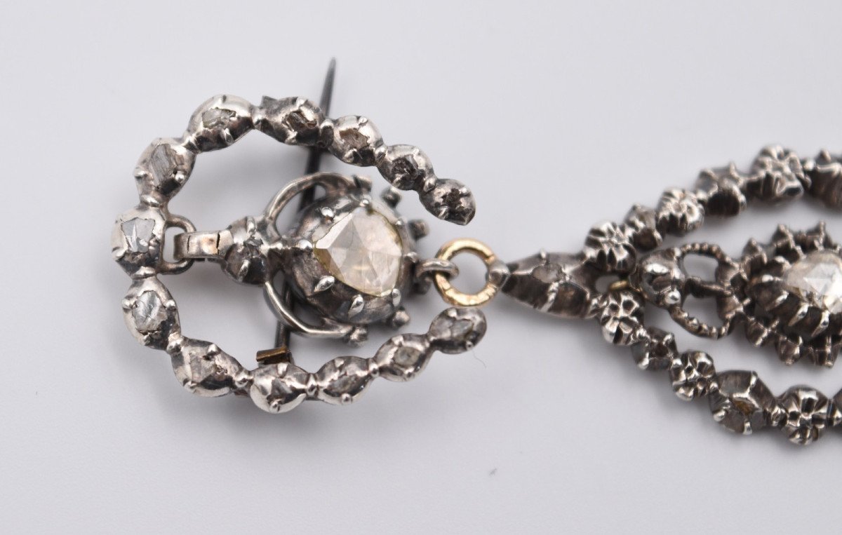 Ancienne Broche En Argent Diamants Taille Rose Or France Ou Flandre Fer à Cheval-photo-3