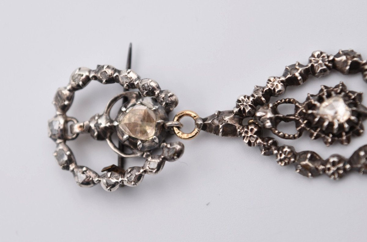 Ancienne Broche En Argent Diamants Taille Rose Or France Ou Flandre Fer à Cheval-photo-4