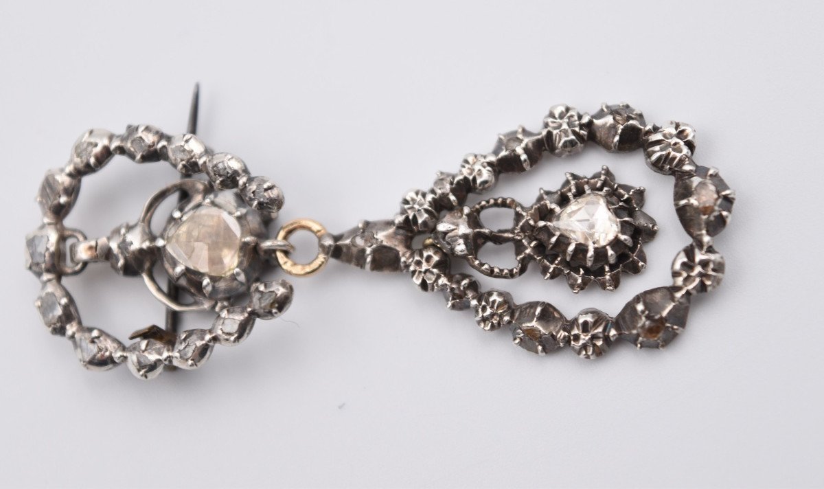 Ancienne Broche En Argent Diamants Taille Rose Or France Ou Flandre Fer à Cheval-photo-5