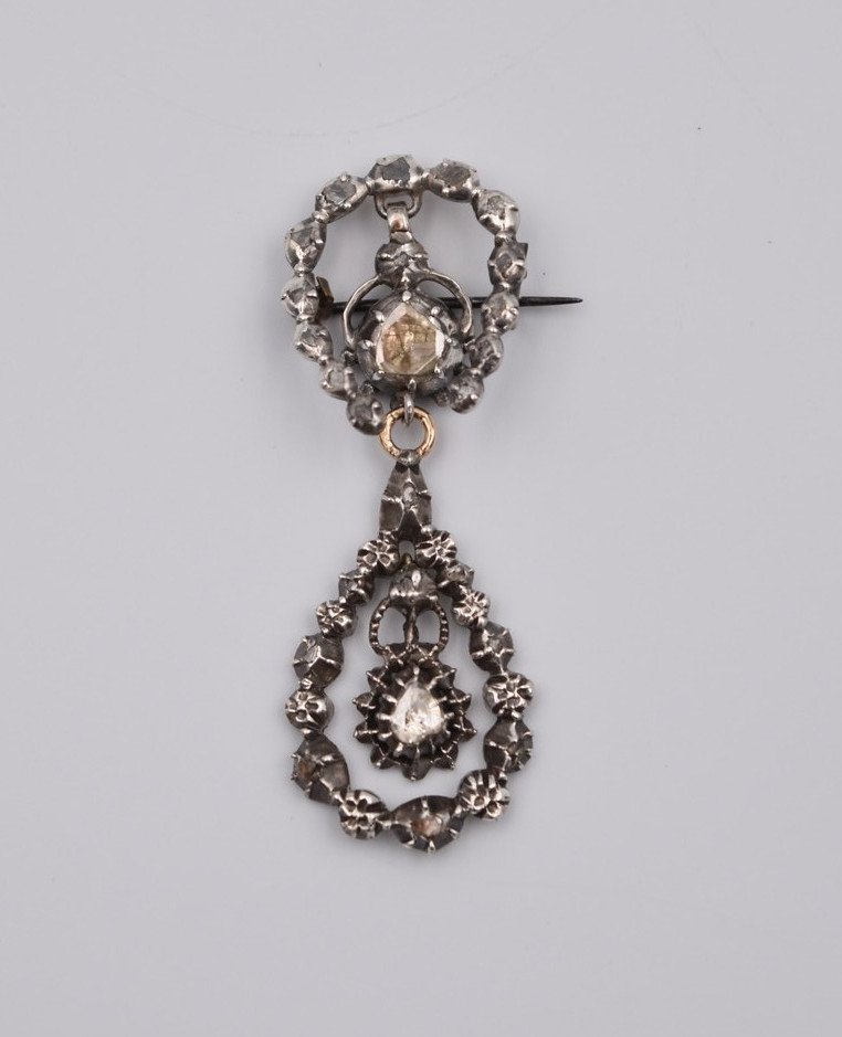 Ancienne Broche En Argent Diamants Taille Rose Or France Ou Flandre Fer à Cheval