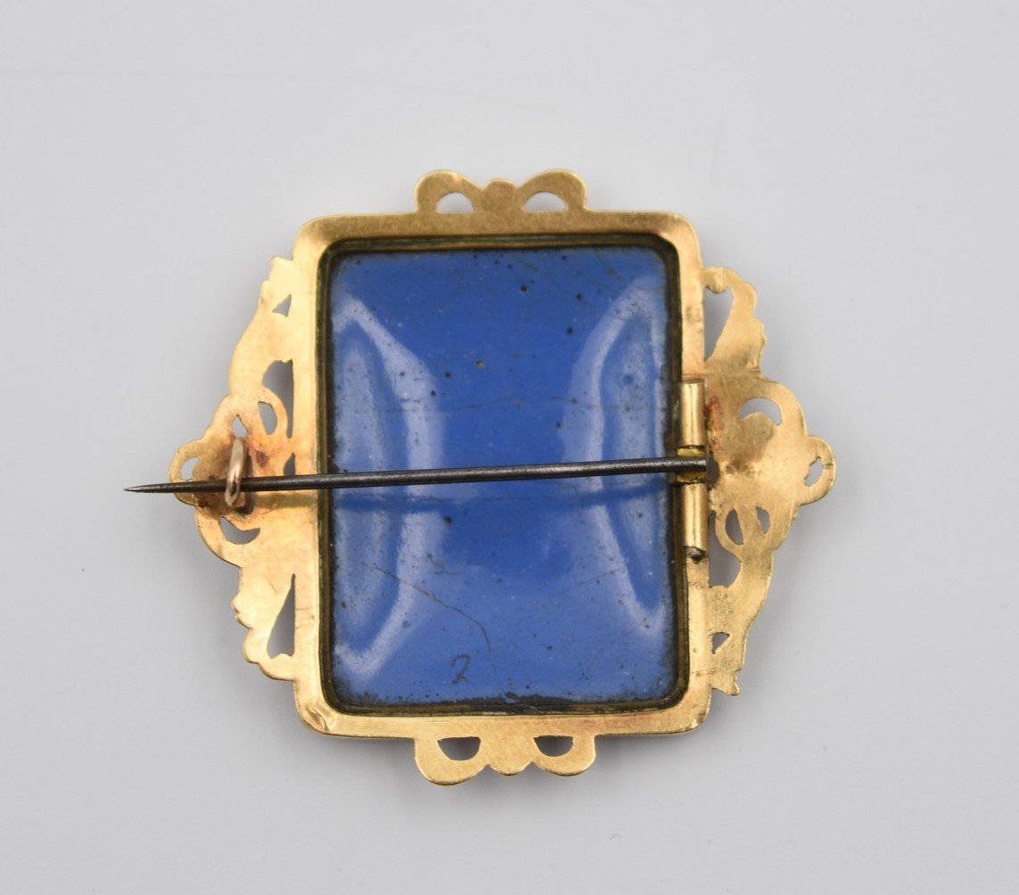 Bijou à Portrait : broche Or Et émaux Sur Cuivre Portrait De Femme Italienne XIXème-photo-3