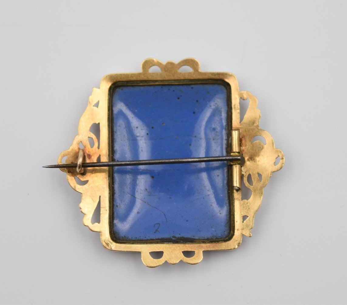 Portrait Jewel: Brooch Gold And Enamels On Copper Portrait Of Nineteenth Italian Woman-photo-3