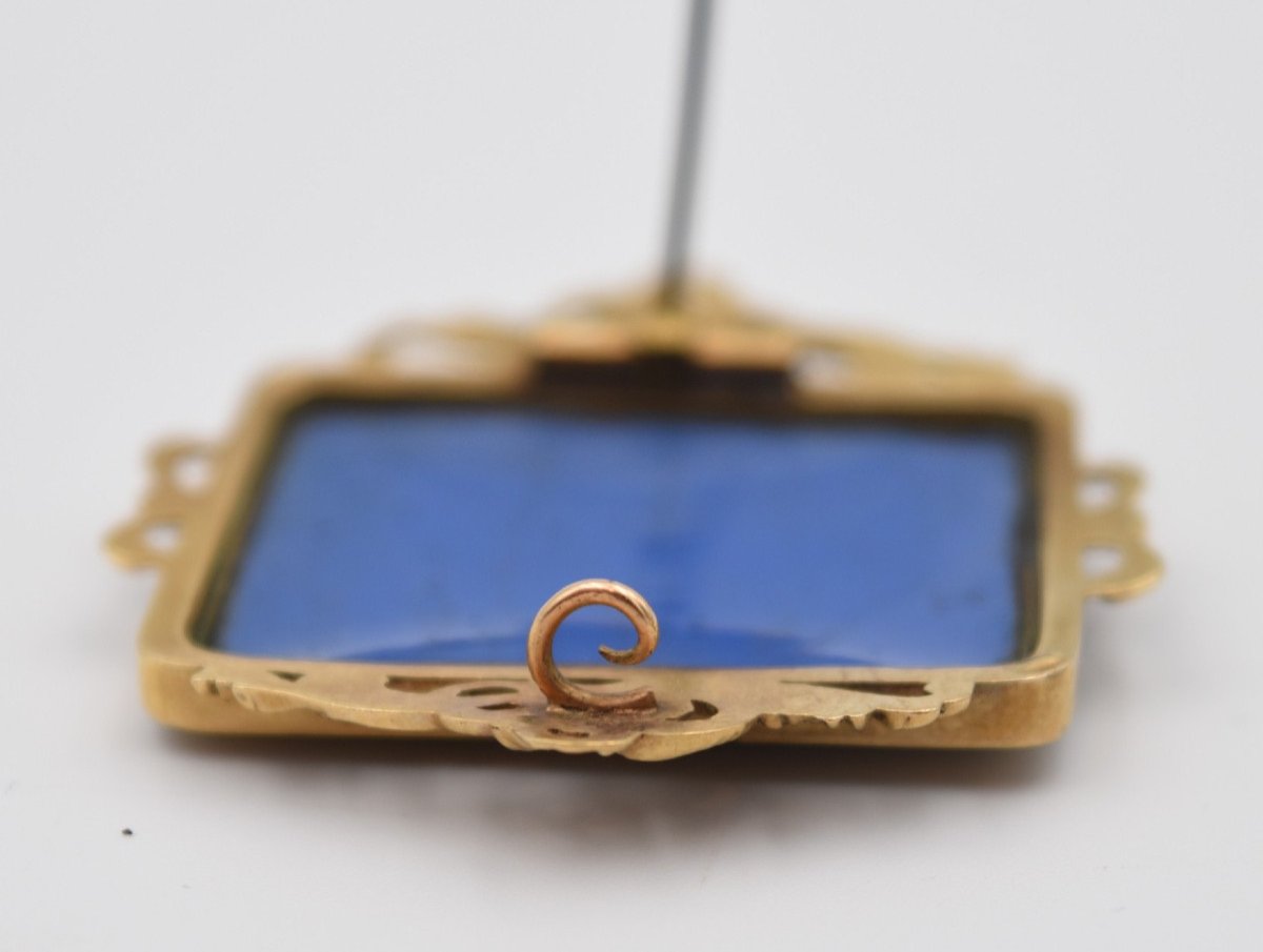 Bijou à Portrait : broche Or Et émaux Sur Cuivre Portrait De Femme Italienne XIXème-photo-7