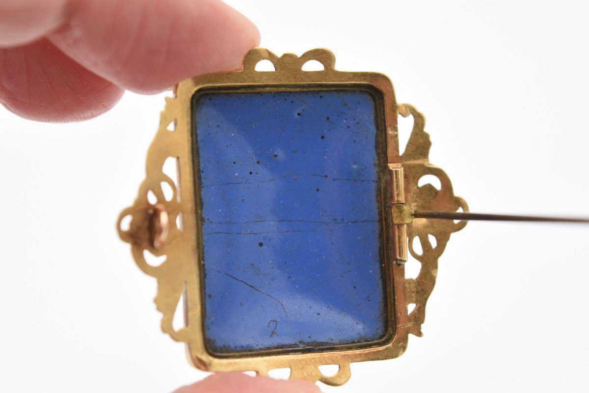 Bijou à Portrait : broche Or Et émaux Sur Cuivre Portrait De Femme Italienne XIXème-photo-8