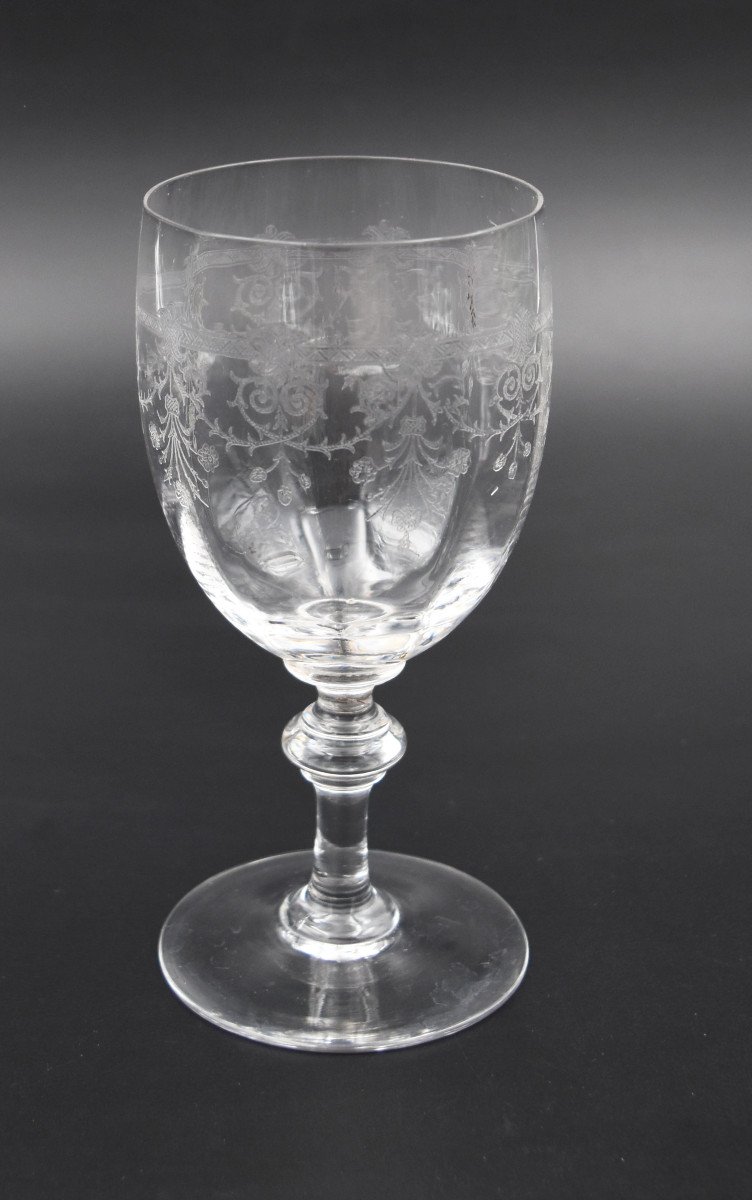 8 Engraved Crystal Water Glasses Around 1900 H= 15 Cm-photo-3