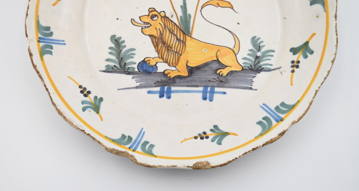 Nevers Earthenware Plate Revolutionary Period 18 Eme Roaring Lion-photo-2