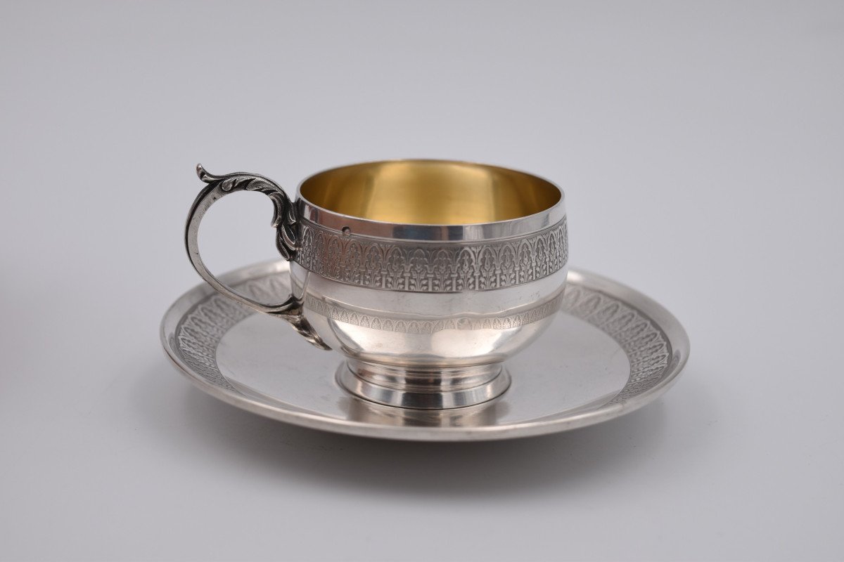 Cup Saucer And Silver Spoon Minerva Hallmark Late 19th Century-photo-2