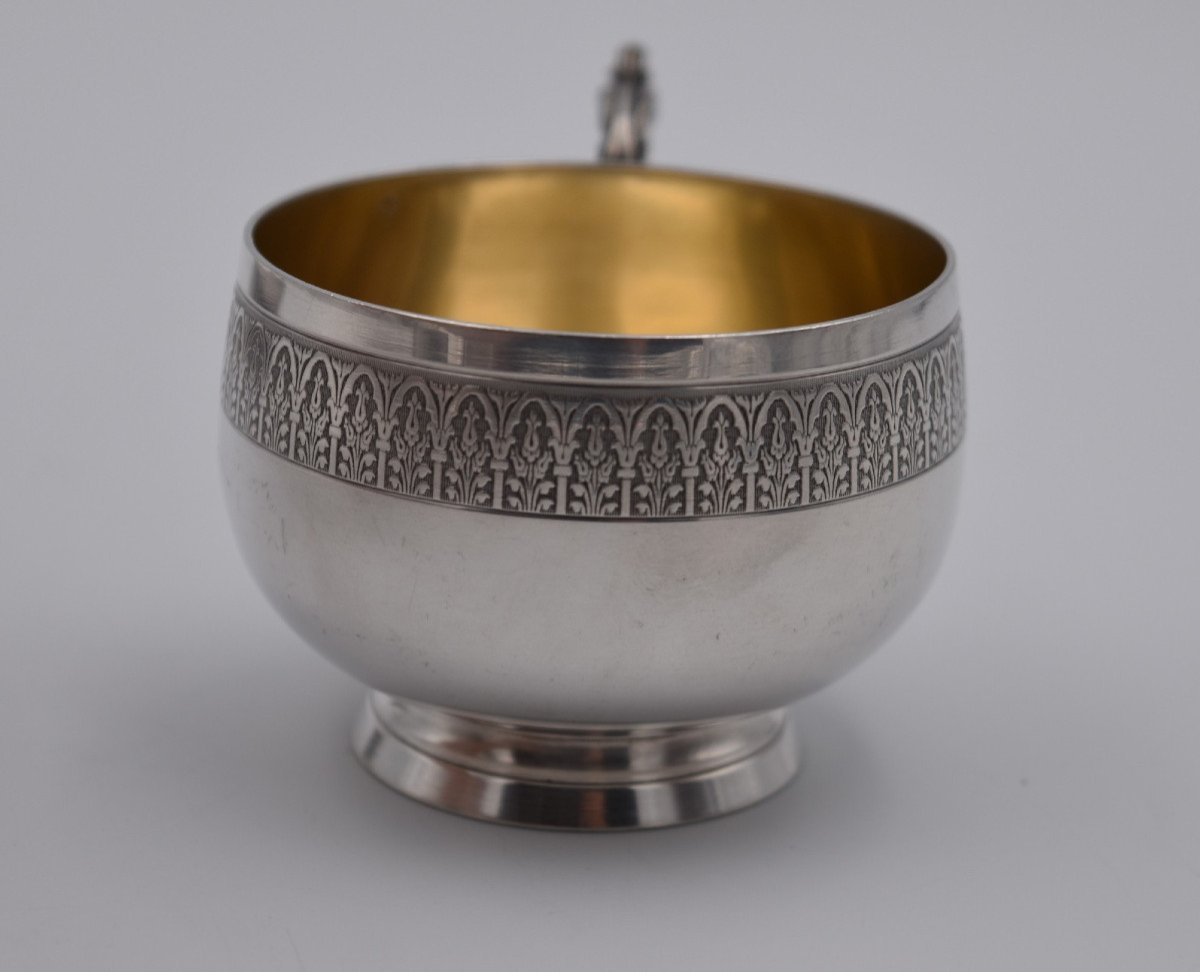 Cup Saucer And Silver Spoon Minerva Hallmark Late 19th Century-photo-3