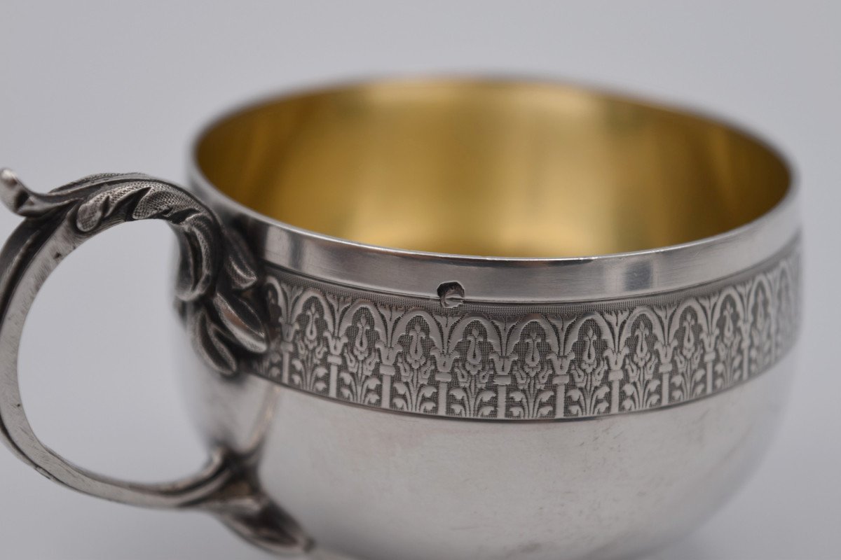 Cup Saucer And Silver Spoon Minerva Hallmark Late 19th Century-photo-4