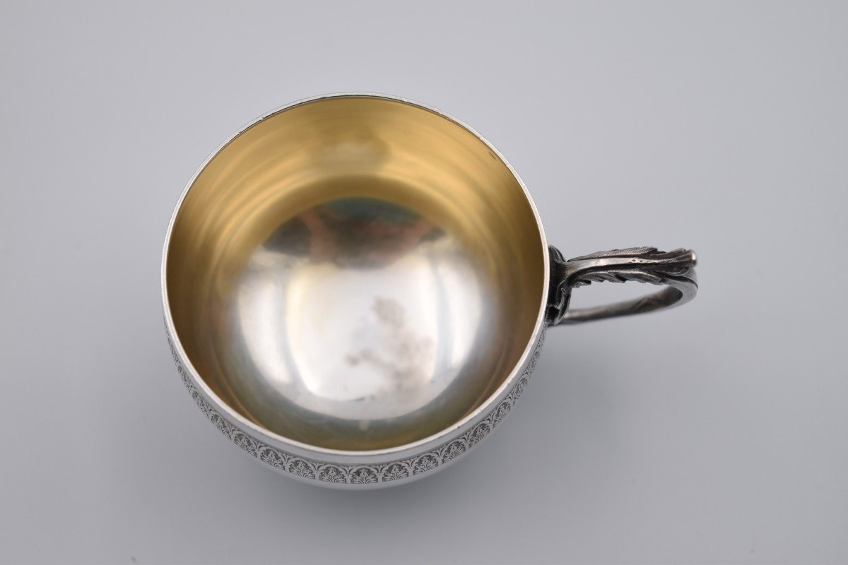 Cup Saucer And Silver Spoon Minerva Hallmark Late 19th Century-photo-8