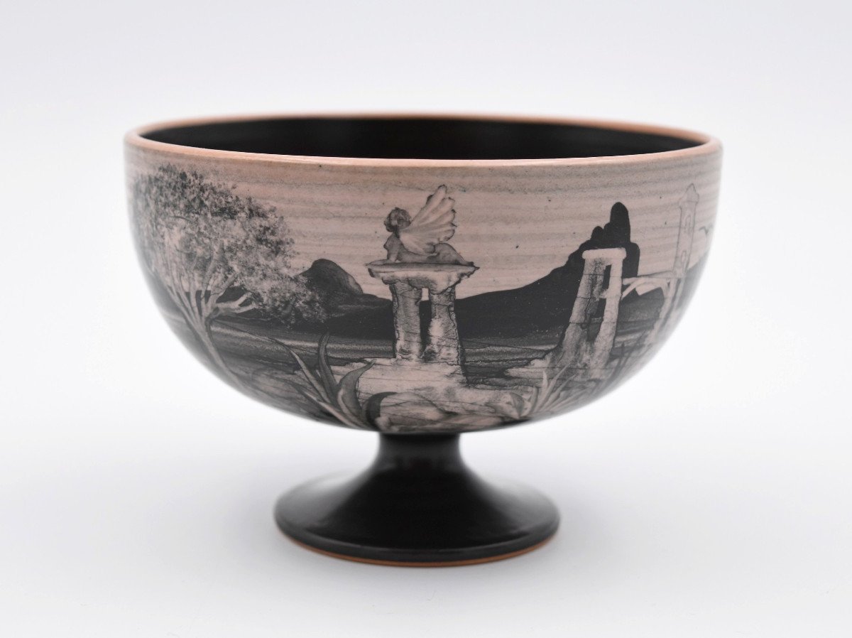 Ceramic Cup On Foot Atelier Barocco J Massard R Tarone 1982 Unique Piece-photo-2