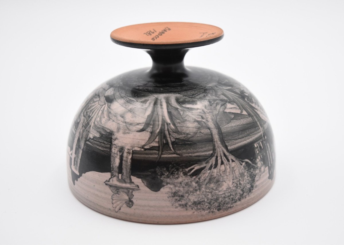 Ceramic Cup On Foot Atelier Barocco J Massard R Tarone 1982 Unique Piece-photo-4
