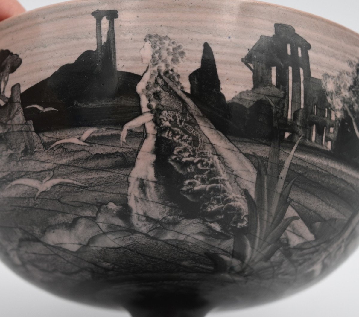 Ceramic Cup On Foot Atelier Barocco J Massard R Tarone 1982 Unique Piece-photo-8