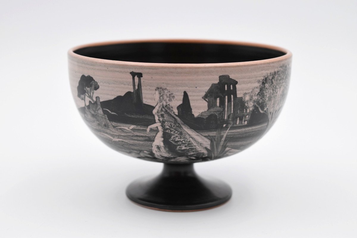 Ceramic Cup On Foot Atelier Barocco J Massard R Tarone 1982 Unique Piece
