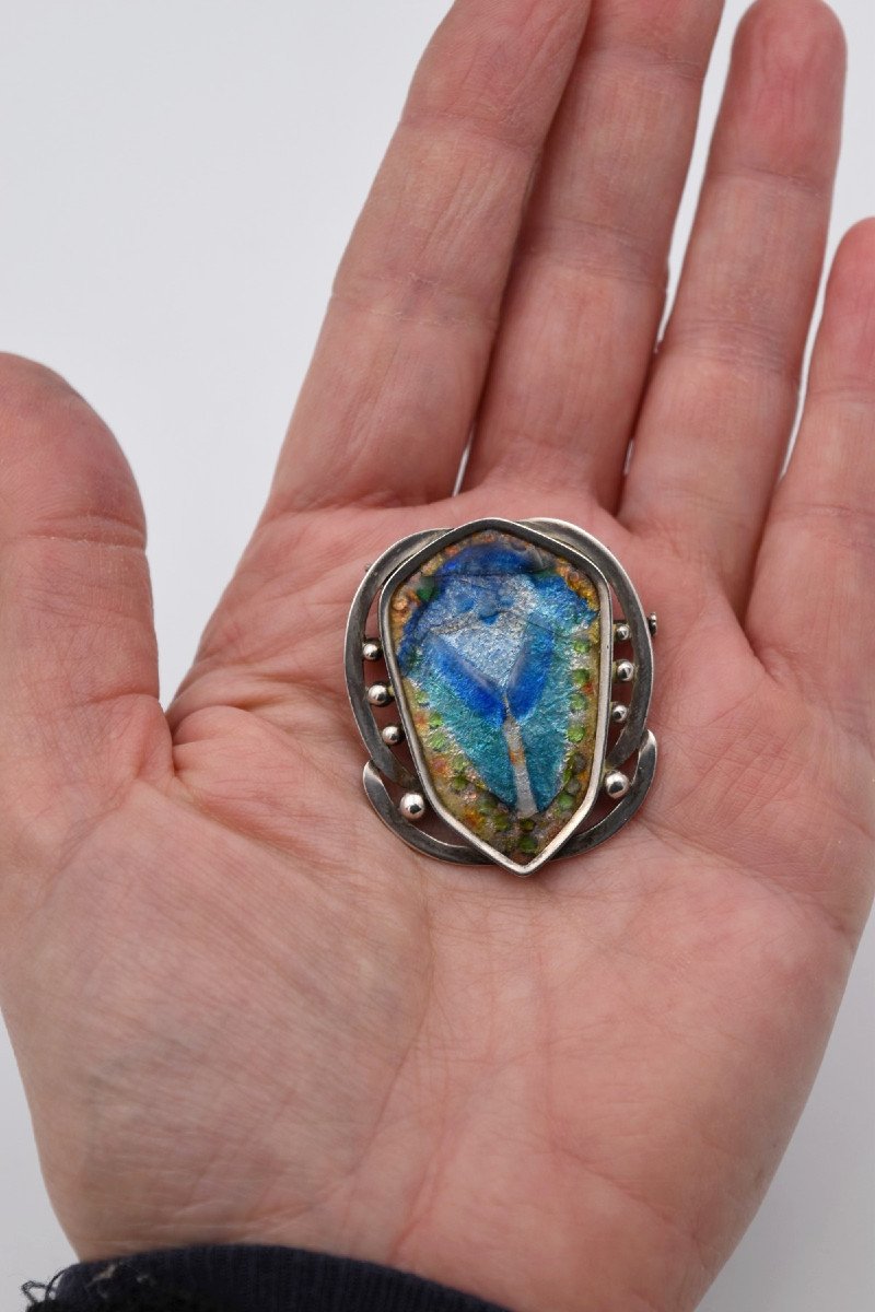Transformation Brooch In Silver & Limoges Enamels Paul Bonnaud Art Deco-photo-2