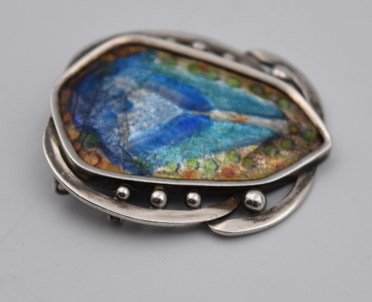 Transformation Brooch In Silver & Limoges Enamels Paul Bonnaud Art Deco-photo-2
