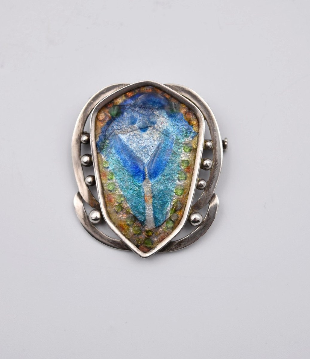 Transformation Brooch In Silver & Limoges Enamels Paul Bonnaud Art Deco