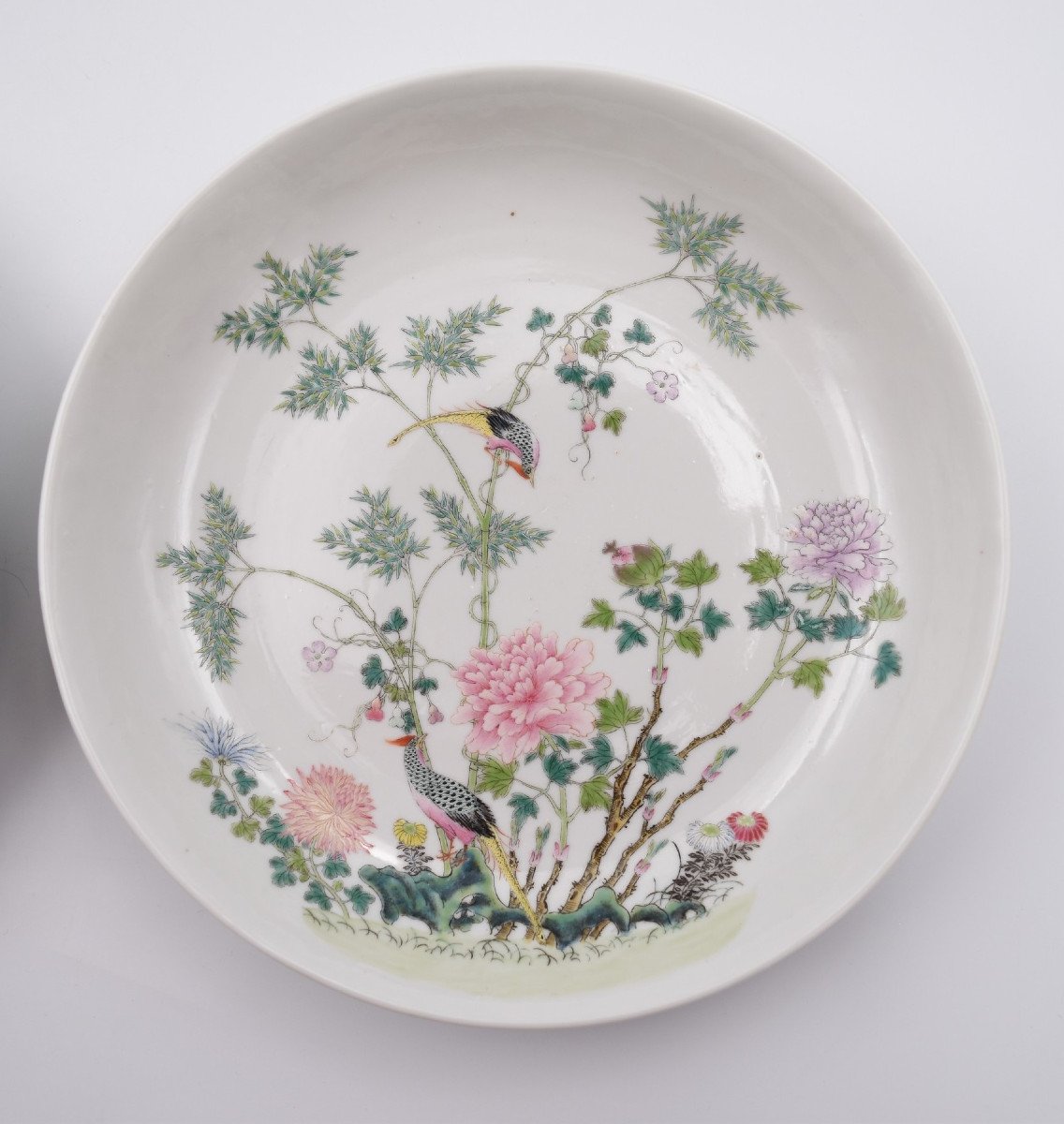Pair Of Chinese Famille Rose Porcelain Dish Guangxu Brand-photo-3