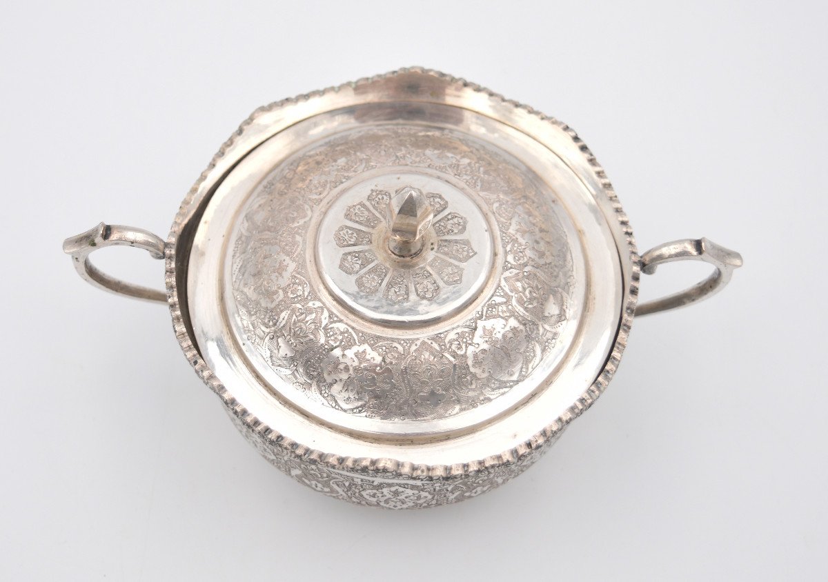 Sugar Bowl In Sterling Silver Islamic Iran Persian Qajar-photo-2