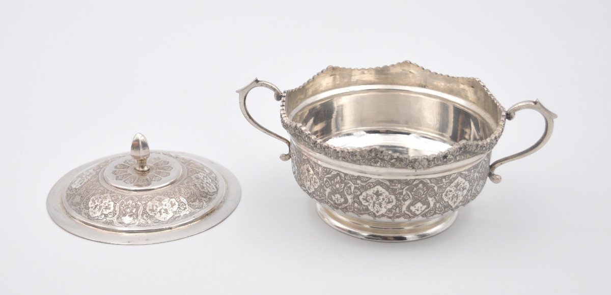 Sugar Bowl In Sterling Silver Islamic Iran Persian Qajar-photo-2