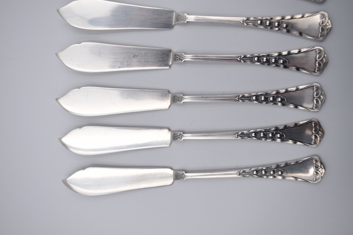 10 Fish Knives In 800 Silver Art Nouveau Swiss Goldsmith Jezler Muguet-photo-2