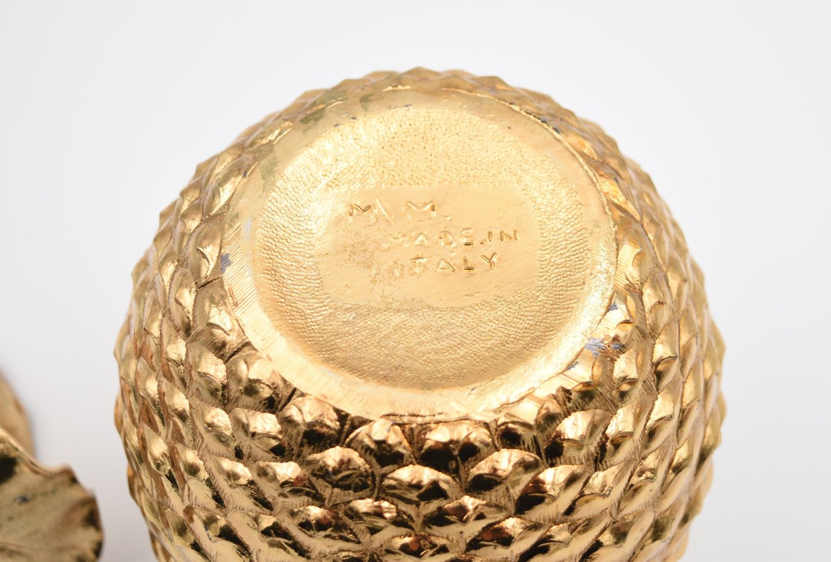 Ice Cube Bucket In Gold Metal Mauro Manetti Italy Pine Cone-photo-4