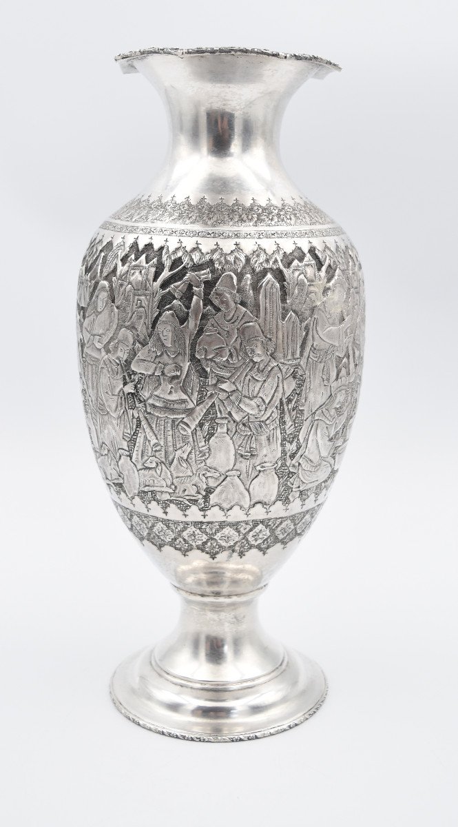Vase In Sterling Silver Islamic Iran Persian Qajar Ottoman-photo-2