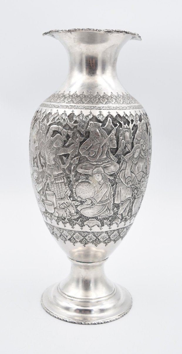Vase In Sterling Silver Islamic Iran Persian Qajar Ottoman-photo-3